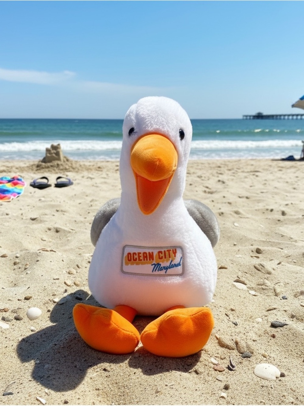 Plush Seagull - White & Orange Beach Bird Plush